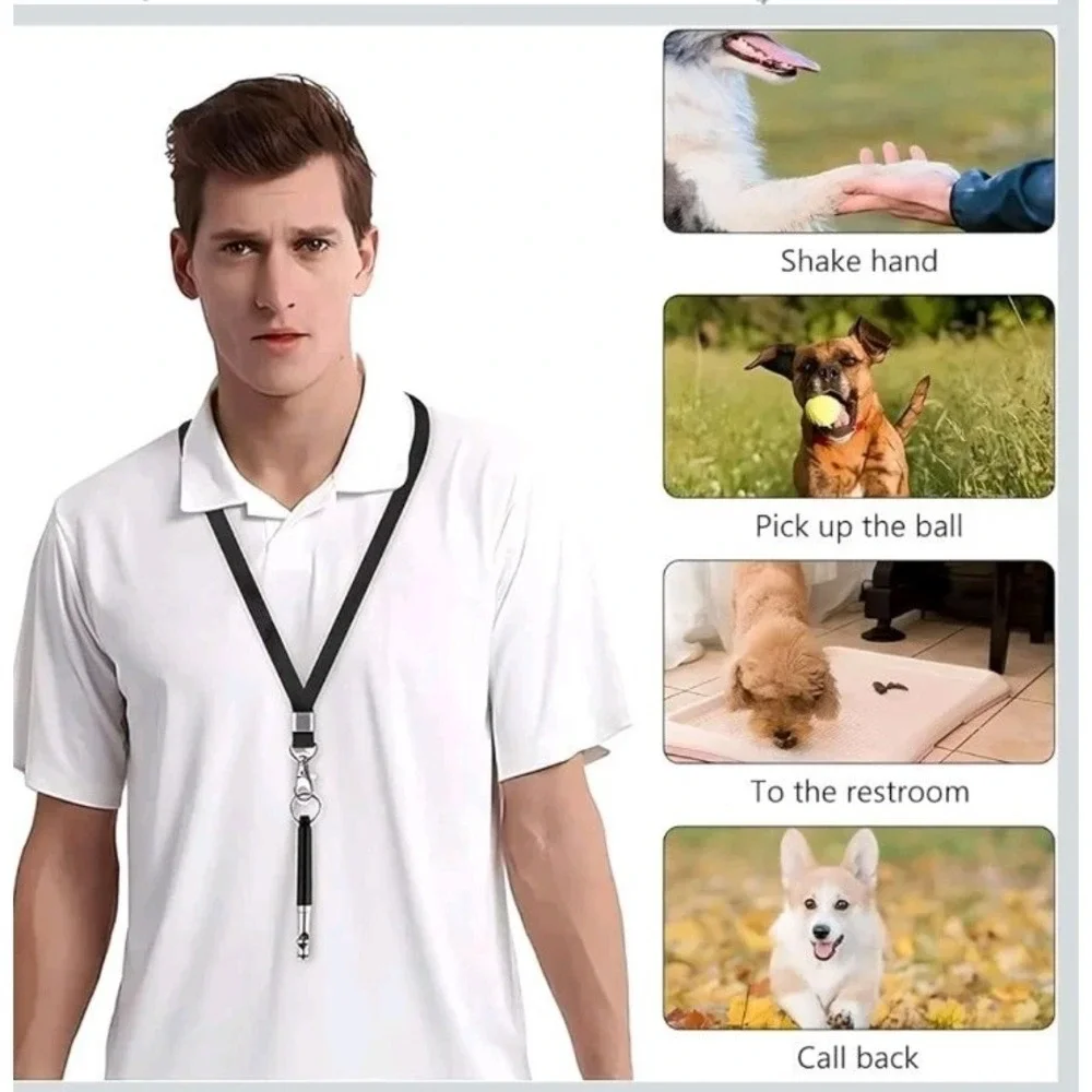 Dog Whistle Stop Barking Pet Training Ultrasonic Adjustable High Pitch + Lanyard